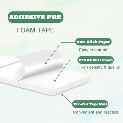 168 Pcs Foam Tape Craft Double Sided Precut 3/4 X 1/2 Inch 3D Adhesive Foam Squares Self Adhesive Dots Purple for Halloween Christmas DIY Crafts Art Sewing Supplies (1 Tape, White) - color: White, style: 1 Tape