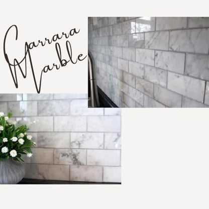 Tenedos Italian Carrara Bianco White Gray Marble 2x4 Brick Honed Mosaic Floor Wall Tile Backsplash for Kitchen, Bathroom Shower, Fireplace ((1 Sheets)) - size: (1 Sheets)