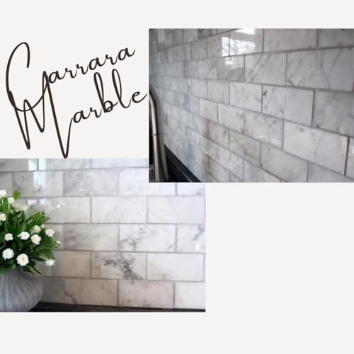 Tenedos Italian Carrara Bianco White Gray Marble 2x4 Brick Honed Mosaic Floor Wall Tile Backsplash for Kitchen, Bathroom Shower, Fireplace ((4 Sheets)) - size: (4 Sheets)
