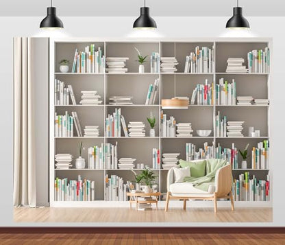 BELECO 20x10ft Fabric White Bookshelf Backdrop Modern Office Zoom Meetings Video Conference Background Living Room Study Banner Work from Home Online Meeting Photo Props - size: 20x10FT