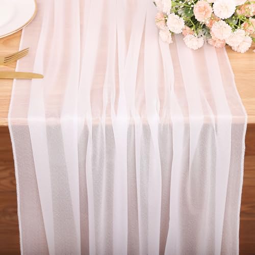 4 Pcs 10FT White Chiffon Table Runners 30x120 Inches Boho Romantic Sheer Fabric Table Runner for Wedding Baby Bridal Shower Birthday Party Decorations - color: White, size: 10FT × 4pcs