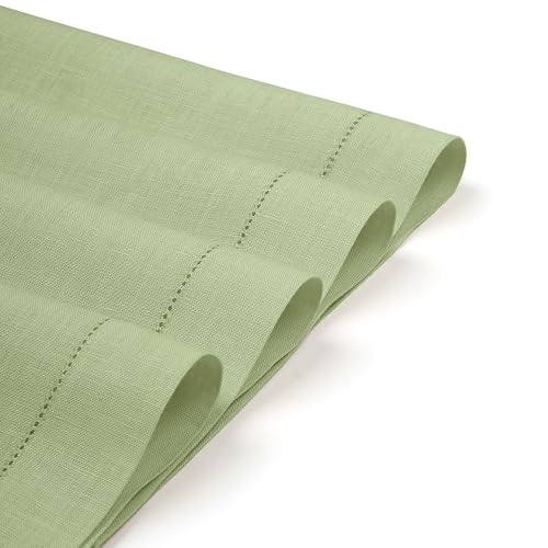 D'Moksha Homes Sage Green Linen Cloth Placemats Set of 4-100% Pure Linen Hemstitch Placemats 14 x 19 Inch - Classic Hemstitch Table Place Mats - Machine Washable - color: 16 - Sage Green