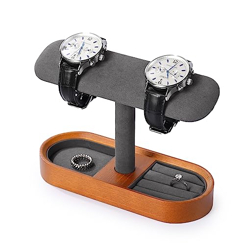 Oirlv Solid Wood Watch Stand T-bar Watch Holder Organizer for Men and Women Showcase Bracelet Bangle Jewelry Display Stand Rings Earrings Necklace Storage(Grey) - color: Grey, size: Option 1 regular