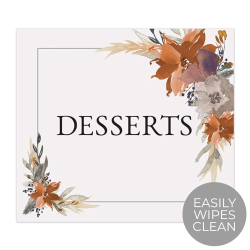 Indie Autumn Floral Desserts Sign / 8" x 9" Trendy Wedding Event Sign/Boho Fall Feather Table Top Dessert Event/Sweets And Treats Table Plaque/Made In The USA - color: Indie Autumn Floral, style: Desserts