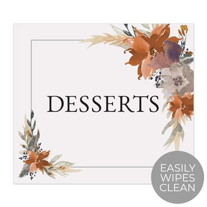 Indie Autumn Floral Desserts Sign / 8" x 9" Trendy Wedding Event Sign/Boho Fall Feather Table Top Dessert Event/Sweets And Treats Table Plaque/Made In The USA - color: Indie Autumn Floral, style: Desserts