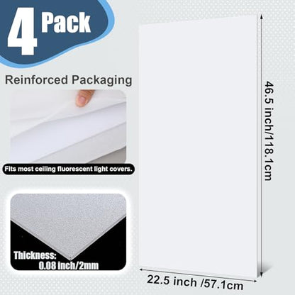 Pushglossy 4 Pack 22.5" x 46.5" x 0.08" Frosted Fluorescent Light Diffuser Panels, Translucent Polystyrene Sheet Replacement for 2x4ft Drop Ceiling Lights for Classroom Office Home - size: 22.5" X 46.5" X 0.08"