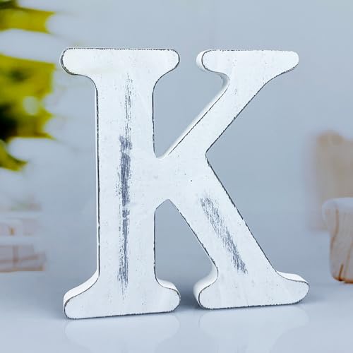 6 Inch Rustic White Wood Letters Unfinished Wood Letters for Wall Decorative White Retro Standing Letters Sign Board Decoration for Craft Home Party Projects (K) - color: K