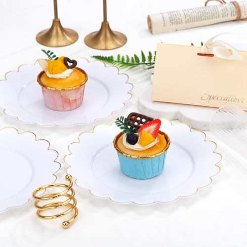 SUT 72Pcs Plastic Plates-7.5inch White Dessert Plates with Gold Trim, White Disposable Plates, Disposable Plates,Fancy Plastic Plates, Heavy Duty Plastic Plates for Parties - color: White Gold, size: 7.5 Inch
