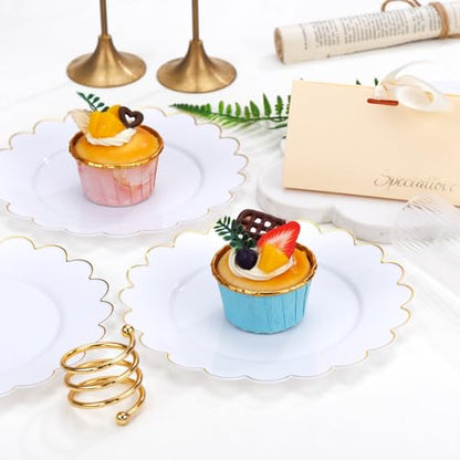 SUT 72Pcs Plastic Plates-7.5inch White Dessert Plates with Gold Trim, White Disposable Plates, Disposable Plates,Fancy Plastic Plates, Heavy Duty Plastic Plates for Parties - color: White Gold, size: 7.5 Inch