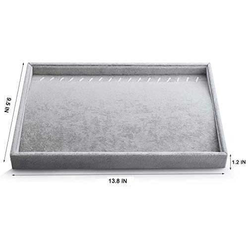 Gray Velvet Stackable 20 Hooks Necklace Jewelry Tray Showcase Display Organizer Holder for Dresser Decorative, Storage Box Case Single Plate for Women Accessary, Long Hand Chains Jewels - color: Grey 20 Hooks Necklace