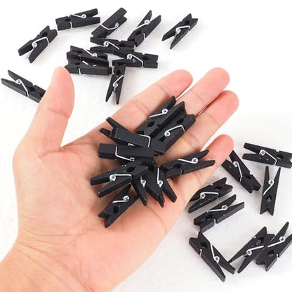 100Pcs Black Clothespins with String, 1.4Inch Wooden Clothes Pins with 328Ft Jute Twine, Mini Photo Display Clips, Black Clips for Hanging Photo, DIY Crafts,Wall Art, Baby Shower - color: Black
