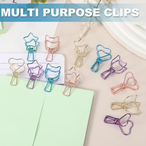 PATIKIL 30Pcs Paper Office Binder Clip, 1.2" Small Metal Wire Hollow Out Paper Clamps Heart Design Long Tail Binder Clips for Photo Clothes Hanging Office Home Food Package, Purple/Blue - color: Purple/Blue