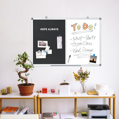 S SWANCROWN Felt Board White Board Combo/Letter Board/Dry Erase Whiteboard for Office, Classroom Home, Black, 24x18 Inch - color: Black-vertical, size: 24"W x 18"H