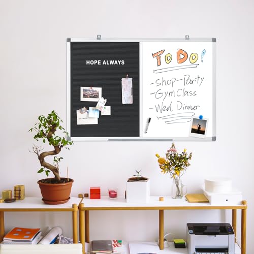 S SWANCROWN Magnetic Dry Erase & Felt Board Combo - Changeable Letter Felt Board for School, Office, Home - Aluminum Frame, 36x24 inch - color: Black-vertical, size: 36"W x 24"H