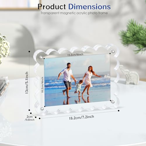 Scalloped Magnetic Picture Frame 4x6 Inch - 6Pack Clear Acrylic Photo Frame, 20mm Thick Double-Sided Magnet Design, Trendy Desktop Display for Home/Office Decor (6 Pack, 4X6) - color: 6 Pack, size: 4X6