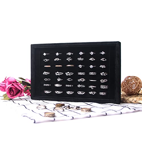 Pangkeep Ring Holder Display Tray Jewelry Organizer Stands for Selling Rings Earrings Show (Black) - color: Black