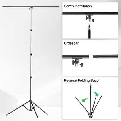 5x10ft Green Screen Backdrop Kit with Stand, Portable Greenscreen Background Includes Foldable T-Stand, 6 Clips and Carry Bag for Streaming, Gaming, Meeting, Video Production, Photography - size: 5x10ft