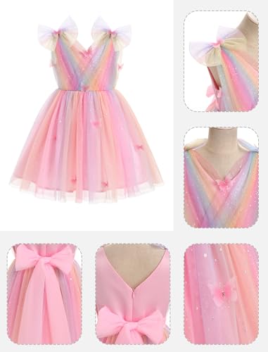 IMEKIS Toddler Kids Girls Butterfly Dress Sparkle Sequins Tulle Wedding Formal Birthday Dresses 2-10T - color: Rainbow Pink, size: 2-3T