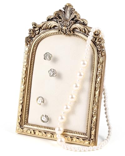 Wonderjune Jewelry Display Stand Vintage Necklace Organizer Ring Holder Earring Tray Resin Jewelry Photography Props Frame with Velvet Backing for Gifts - color: White, size: 7.4 x 4.5 Inches, style: Flower