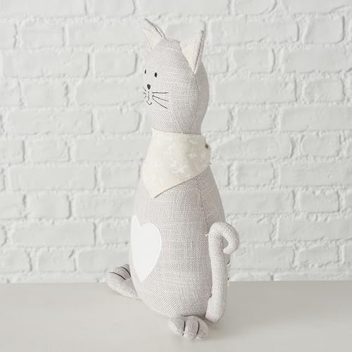 Cat Door Stops, Set of 2, Grey and White Woven Fabric, Black Embroidery Cotton, Linen, Polyester, & Filling, Weighted Prop, 12.5 Inches, 2.75 lbs. (Not a Toy) - color: Cats, Grey and White