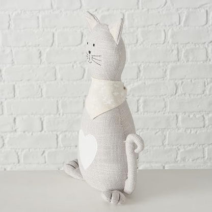 Cat Door Stops, Set of 2, Grey and White Woven Fabric, Black Embroidery Cotton, Linen, Polyester, & Filling, Weighted Prop, 12.5 Inches, 2.75 lbs. (Not a Toy) - color: Cats, Grey and White