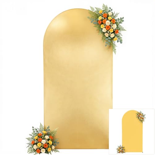 Gold Yellow Arch Cover 6ft Sequin Sparkly Arch Backdrop Cover Spandex Shimmer Balloon Arch Stand Cover for Birthday Party Wedding Baby Shower Photo Arches Background Decorations - color: Gold + Yellow, size: 6FT