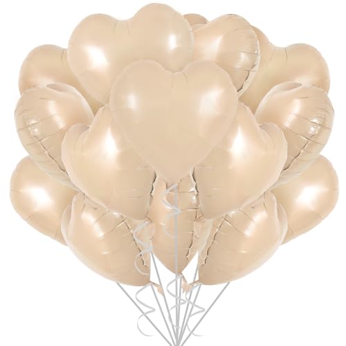 TONIFUL 30Pcs 18 Inch Light Brown Heart Balloons Heart Shape Foil Mylar Balloons Decoration for Birthday Valentine's Day Wedding Bridal Shower Anniversary Engagement Party Supplies - color: Light Brown