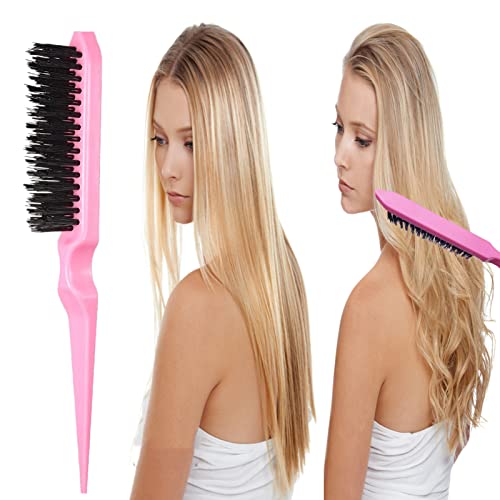 5Pcs Slick Back Brush Set with Topsy Tail Tool, Teasing Bristle, Rat Comb for Women & Girls Hair Styling, Flyaways Control and Edge Combing - Pink - color: PINK