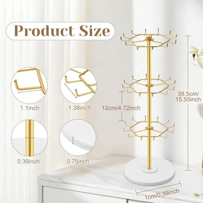 OAOLEER Bracelet Holder Display,3-Tier Rotating Bracelet Organizer Jewelry Stand Gold Metal Jewelry Display for Vendor With 36 Hooks