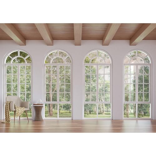 Business Office French Sash Window Backdrop Living Room Sofa Wooden Floor Photography Background Interior Room Modern Apartment Backdrop Decors for Video Conferencing Photo Studio Props 5x4ft - color: White_Green, size: 5x4ft