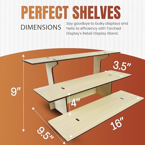 3-Tier Straight Wooden Retail Table Display Stand with Shelves for Products - Portable | 3 Step Straight Display Rack for Retail Table Top, Counter Top, Craft Shows, Farmers Market, Tradeshows 9.5" L - color: Natural