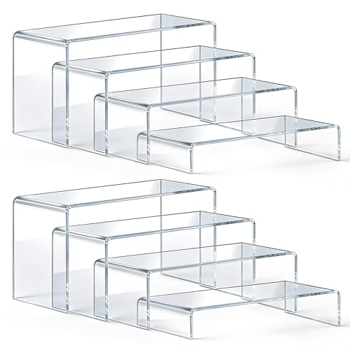 Acrylic Display Risers 8 Pcs - Clear Acrylic Shelves & Display Stand, Rectangular Risers for Cupcake, Retail & Desktop, 4 Sizes (7", 8", 9") - size: Medium