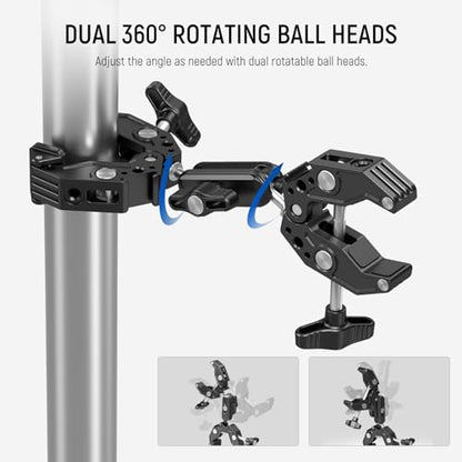 Neewer Double Super Clamp Camera Mount with Magic Arm, Cold Shoes for Desk Studio Light Stand Holder Photography Reflector, Flag, Cross Bars, Motorcycle, Umbrella, Pole Stick Shoot Accessories Tools - style: UA036