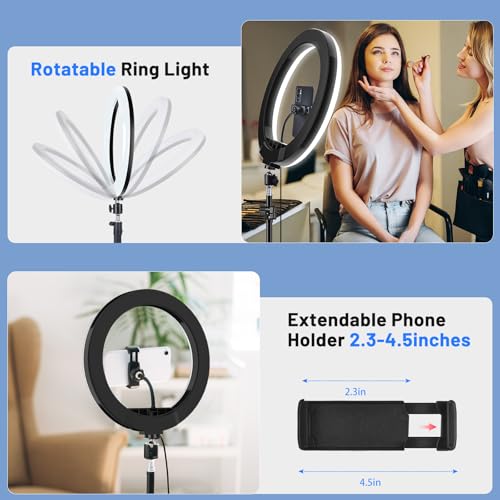 𝗡𝗲𝘄𝗲𝘀𝘁 13" Selfie Ring Light with 63" Stand and 3 Phone Holder, 53 Lighting Modes, iPad Holder, Remote, Desk Tripod, RGB Ringlight for iPhone. Vlogging Circle Led Halo Light Photo Video Kit - size: 13 inch - 53 Lighting Modes