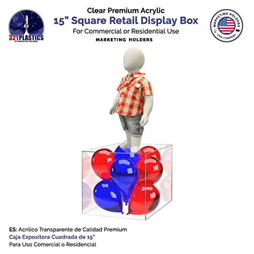 2 Pack 15" Acrylic Display Riser Box with One Open Side Versatile Clear No Lid One Piece Counter or Tabletop Merchandise Storage Bin or Retail Product Throne No Assembly by Marketing Holders - size: 15"w x 15"h