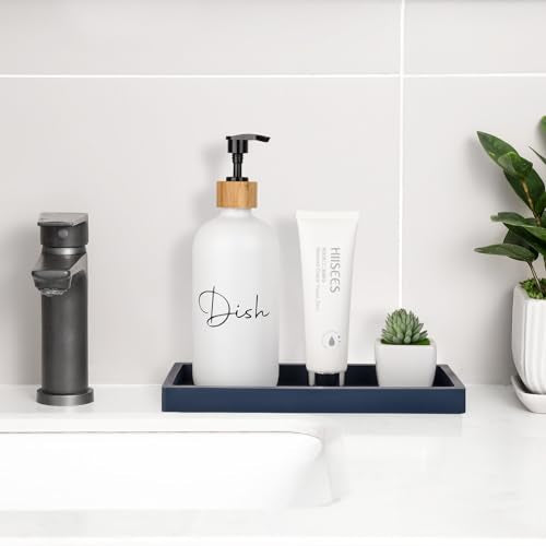 Bathroom Tray, Small Vanity Tray Silicone Soap Dish Sponge Holder Kitchen Sink Organizer Bathroom Accessories for Countertop, Toilet, Shower, Large, Dark Blue - color: Navy Blue, size: 9.8" x 4.7"