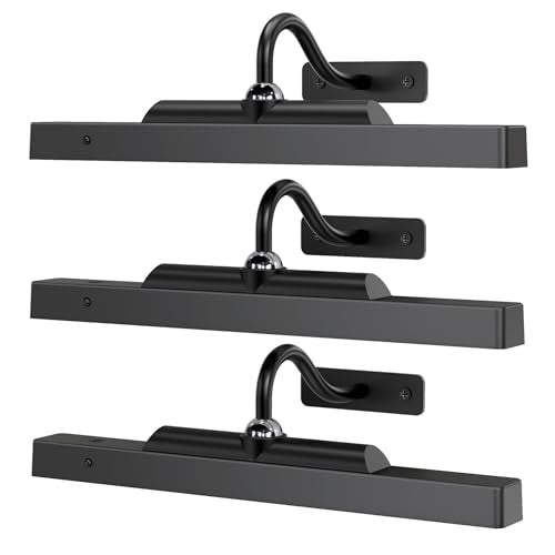 Gallery Picture Lights 3 Pack, 4400mAh Rechargeable Arwork Lights, Cordless Remote Dimmable LED for Portrait Hallway Decor (Black) - color: Black, size: 12in-3pack