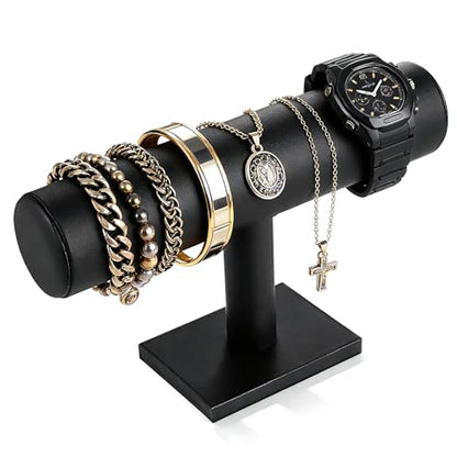 TENINYU Hovering T-Bar Bracelet Necklace Earring Bangle Pendants Anklet Tower Watch Key Jewelry Display Stand for Home Organization (Black Leatherette) - color: Black Leatherette