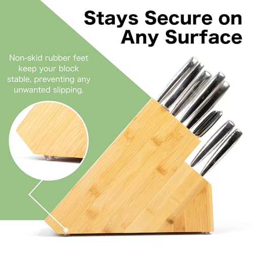 Shenzhen Knives 20 Slot Universal Knife Block: X-Large Bamboo Finish Wood Knife Block without Knives Countertop Butcher Block Knife Holder and Organizer with Wide Slots for Easy Kitchen Knife Storage - size: X-Large