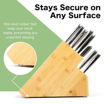 Shenzhen Knives 20 Slot Universal Knife Block: X-Large Bamboo Finish Wood Knife Block without Knives Countertop Butcher Block Knife Holder and Organizer with Wide Slots for Easy Kitchen Knife Storage - size: X-Large