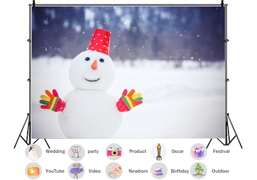 5X3ft Fabric Cute Snowman Winter Snow Backdrop Cheerful Holiday Scene Background Christmas Birthday Party Decorations Kids Photo Studio Props Wall Decor Living Room Bedroom Tapestry - size: 5X3ft