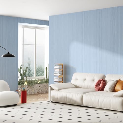 Light Blue Faux Grasscloth Wallpaper Peel and Stick Linen Textured 24"x394" Upgraded Thick Self-Adhesive Waterproof Neutral Decorative Contact Paper Vinyl Film Roll for Wall Bedroom Kitchen - color: Light Blue, size: 23.6" x 393"