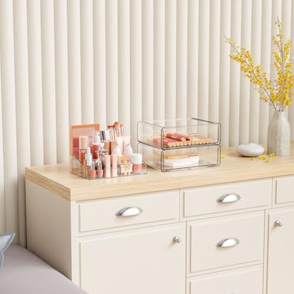 Yieach Clear Acrylic Makeup Organizers Countertop for Dresser,Desk,Bathroom Vanity,3 Tier Stackable Make up Holders and Makeup Cabinet,Tiered Cosmetic Storage and Make up Containers for Palette,Brush - size: 2 Drawers