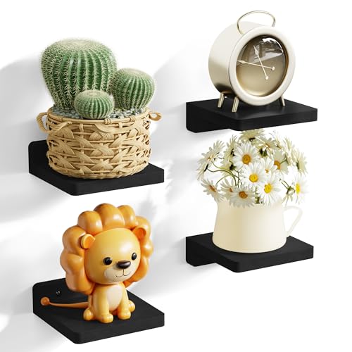 SRIWATANA Small Floating Shelves Wall Mounted, Wood Shelf for Decoration and Storage Set of 4, Mini Display Shelf for Bedroom, Bathroom, Kitchen, Office (Black, 5 inch) - color: Black, size: 5 inch