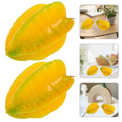 Simulated Starfruit Artificial Fruit Decoration 2pcs Plastic Fake Fruit Prop Photography Home Décor Model for Display and Window Styling