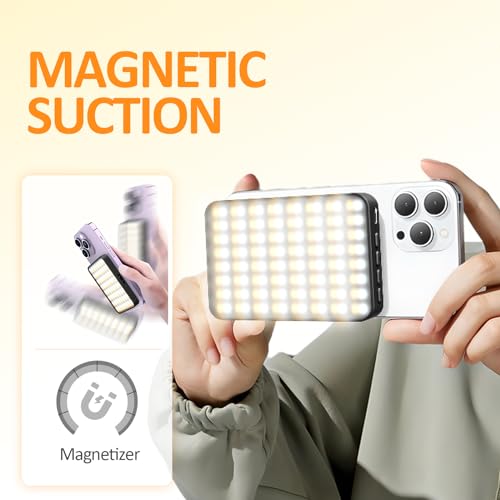 Magnetic Selfie Light,Phone Light Clip On with 128 LEDs & 3 Colors for Laptop,Tablet,Makeup,Video,Vlog,Live Streaming,Photo,Zoom Meetings,YouTube ect (Black)