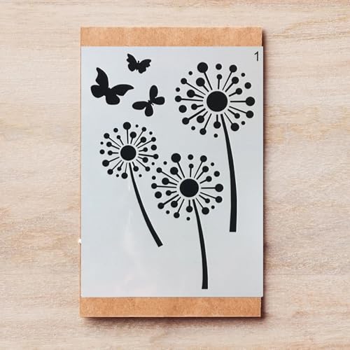 TIAMECH A4 Reusable Butterfly and Dandelion Stencil for Painting - Butterflies Layering Template, DIY Wall Art, Wood Furniture, Scrapbook & Crafts (8.3x11.7inch) - style: Butterfly and Dandelion