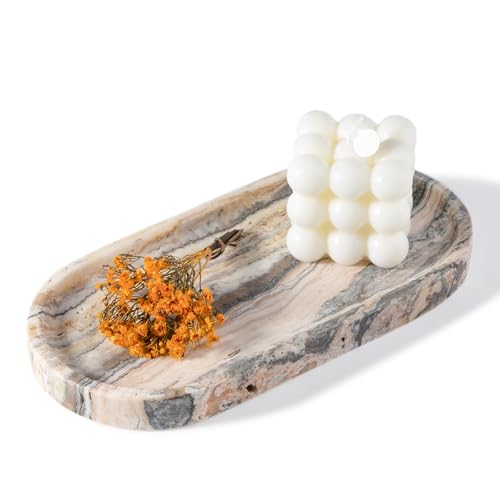 Koville 10"x5" Marble Vanity Tray for Bathroom Kitchen Countertop, Natural Marble Trays for Home Decor, Perfume Organizer Jewelry Dish, Stone Tray for Dresser, Decorative Candles Trays - color: White Traonyx