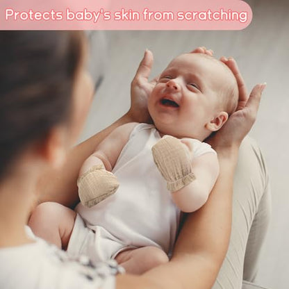 Newborn Baby Muslin Mittens 0-6 Months No Scratch Elastic Wrist Soft Breathable Gloves Bulk Cotton for Infant - color: Cute Color
