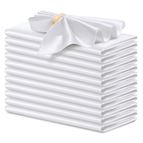 P Pothuiny 12 Pcs Silky White Satin Napkins 17 x 17 Inches, Square Smooth Wedding Dinner Napkins Satin Cloth Napkins Table Napkins for Banquet Party Restaurant Decor, Thanksgiving, Christmas - color: White